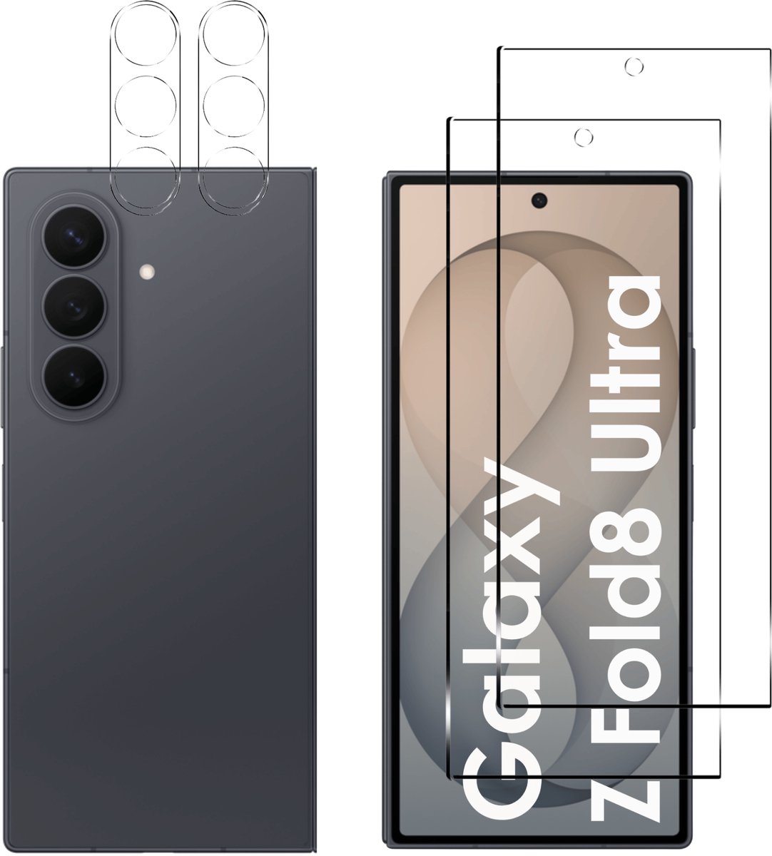 Screenprotector geschikt voor Samsung Galaxy Z Fold 8 Ultra - 2 stuks Beschermglas van glas Transparante glazen schermbeschermfolie + 2 stuks Camera Protector