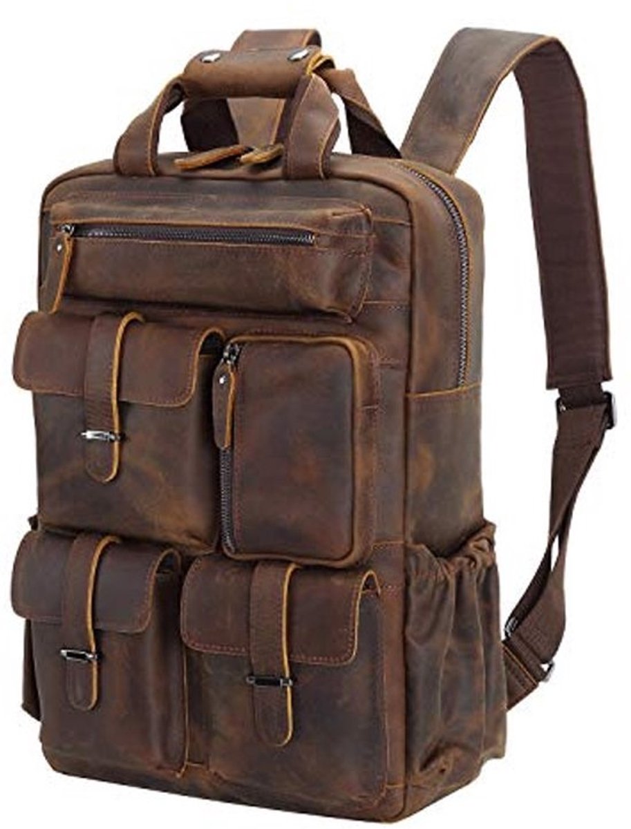 Leren Laptoptas voor 16 Inch Laptop - Dikke Echt Leer - Bruin