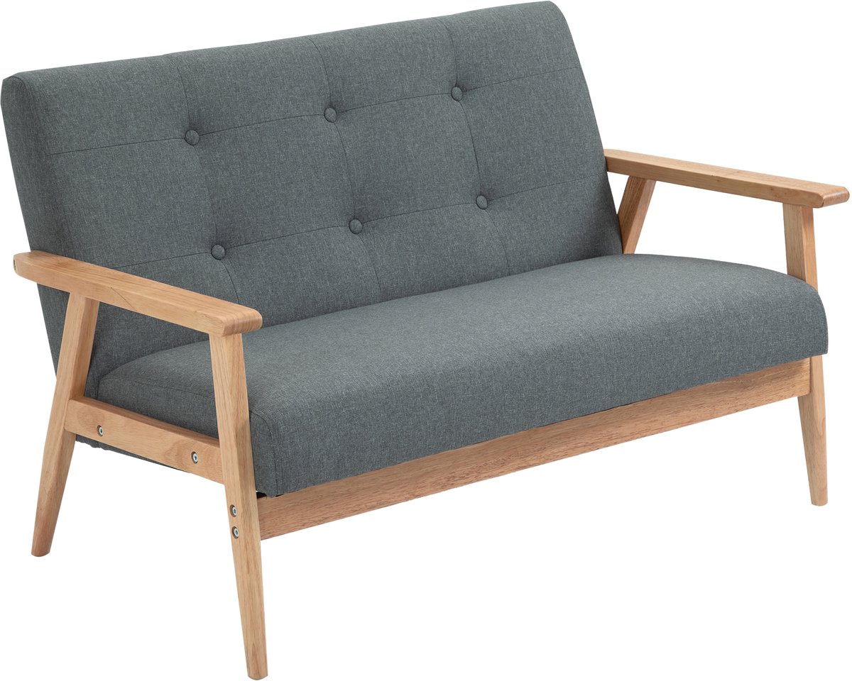 Scandinavische 2-zits stoffen bank met houten poten - 115l x 66,5P x 73H cm - grijs