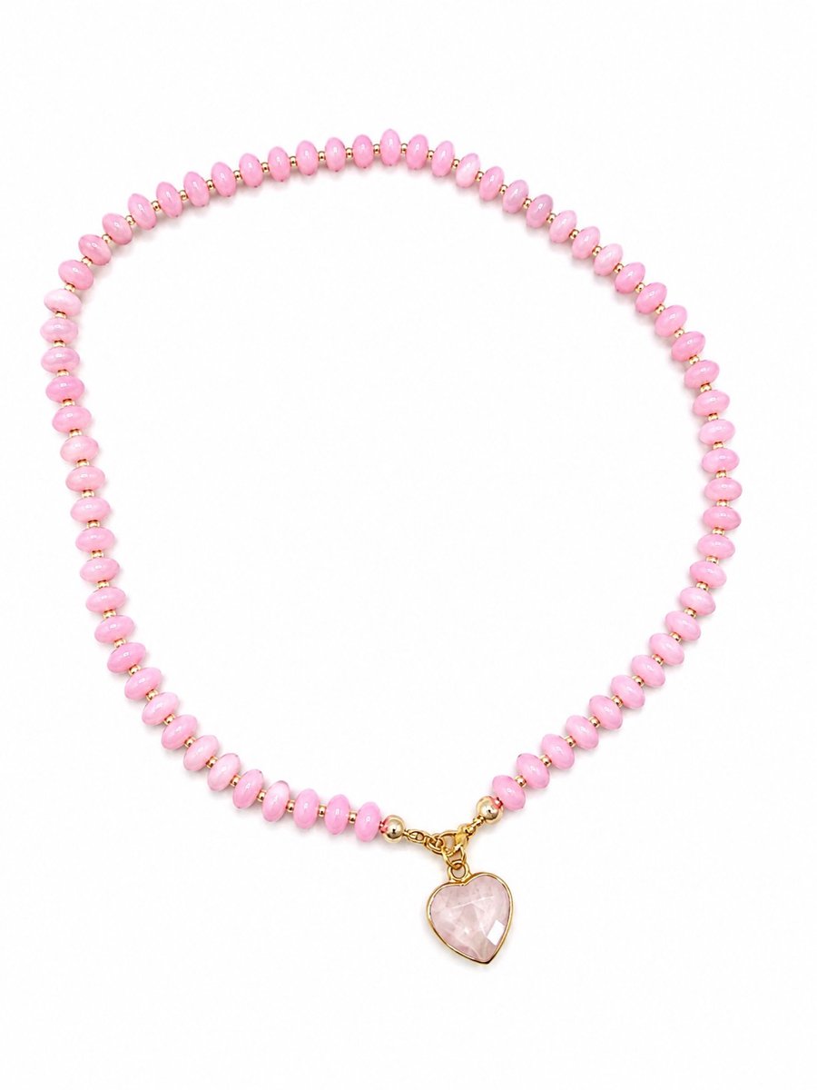 Ketting Meisje- Meisjesketting Kralen- Kralenketting Roze Goudkleurig- Ibiza- Kralenketting Hartje Kind- LiLaLove