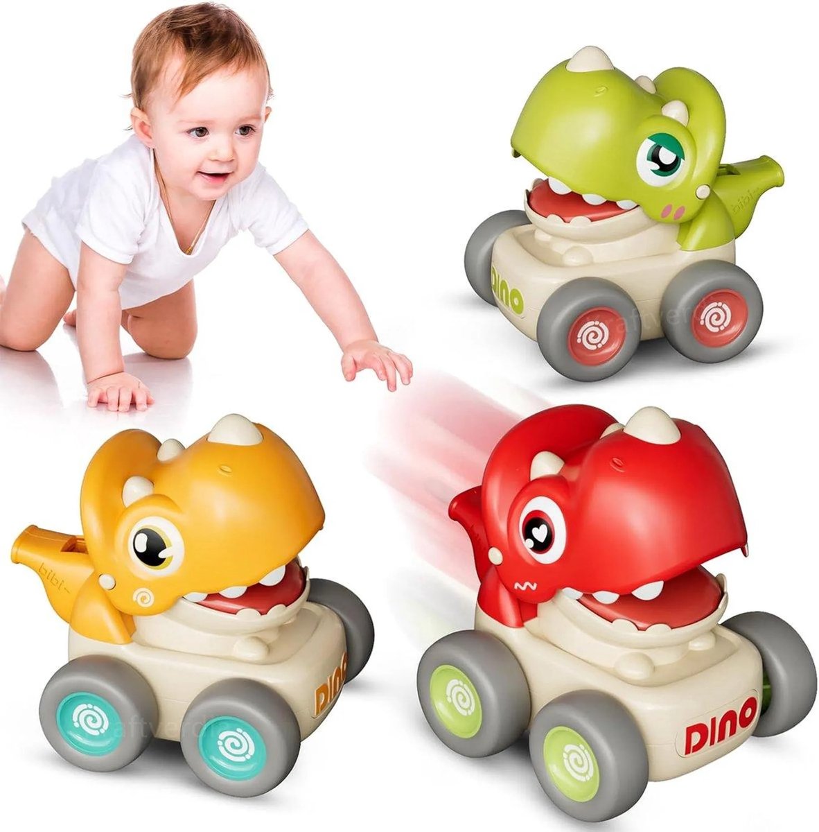 casalora - Speelgoed auto - Babyspeelgoed - Dinosaur Terugtrek-auto speelgoed - Press-and-go speelgoedvoertuigenset voor peuters 12-18-24 maanden - cadeau voor kinderen van 1 2 3 jaar