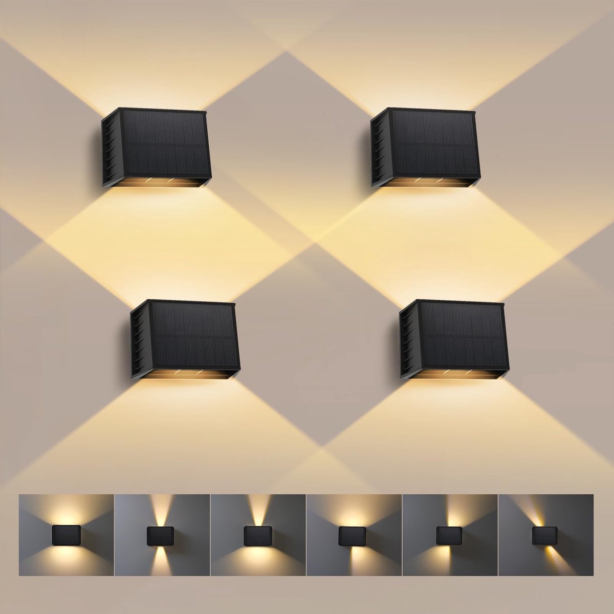 Buitenlamp Solar – Set van 4 – IP65 Waterdicht – 3000K Warm Wit – Verstelbare Lichthoek 120°