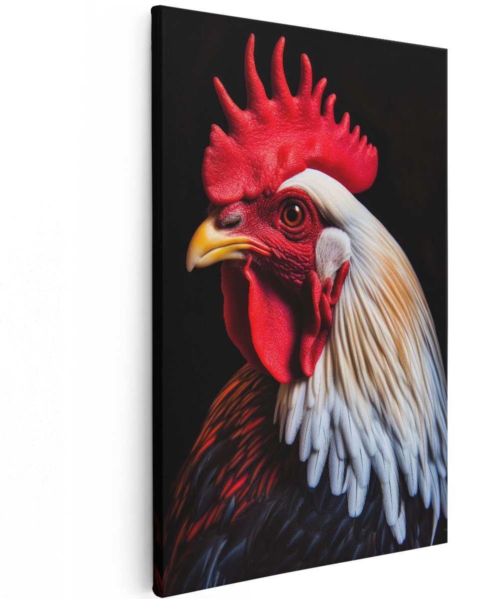 Artaza Canvas Schilderij Haan - 100x150 cm - Groot - Wanddecoratie Dieren - Muurdecoratie Vogels - Decoratie Portret Kip - Schilderijen Op Canvas