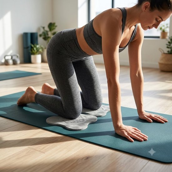 Grijze yoga knielmat pilates mat unisex set van 2 schuim ondersteuningsmat voor knieën ellebogen polsen en hoofd multifunctionele oefenmat met reliëf antislip fitness mat — afbeelding 3