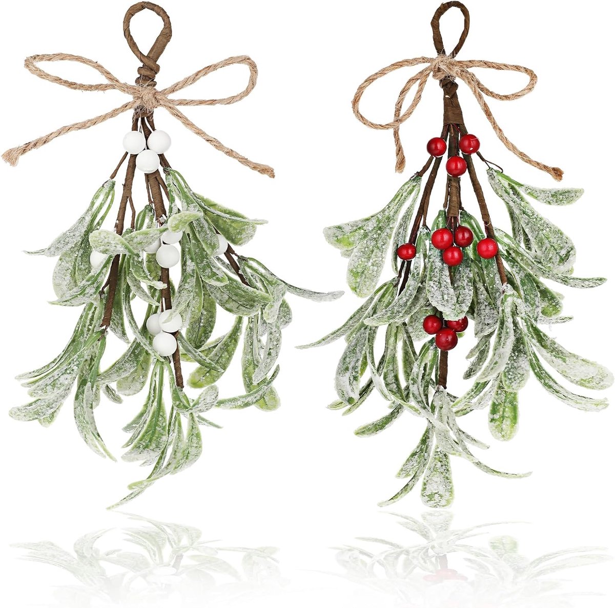 Kerst Maretak Hangdecoratie 2 Stuks - Kunstmatige Maretak met Glanzende Bladeren - Feestelijke Kussenvormige Kerstbal voor Deur en Boom - Binnenhuis Decoratie
