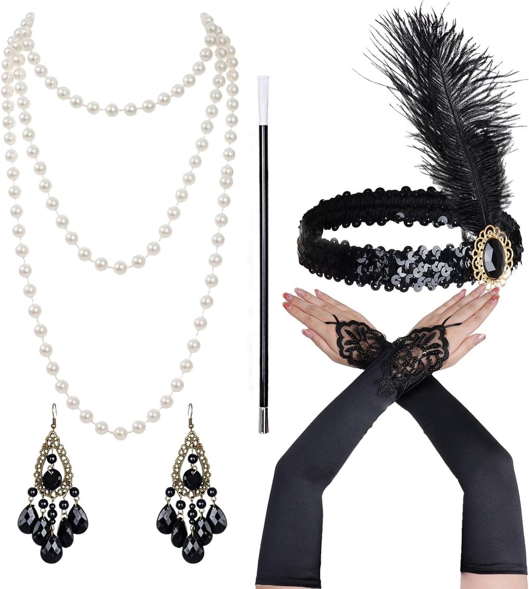 Stijlvolle jaren 20 kostuumaccessoires voor vrouwen, ideaal voor een Roaring 20s feest en carnaval