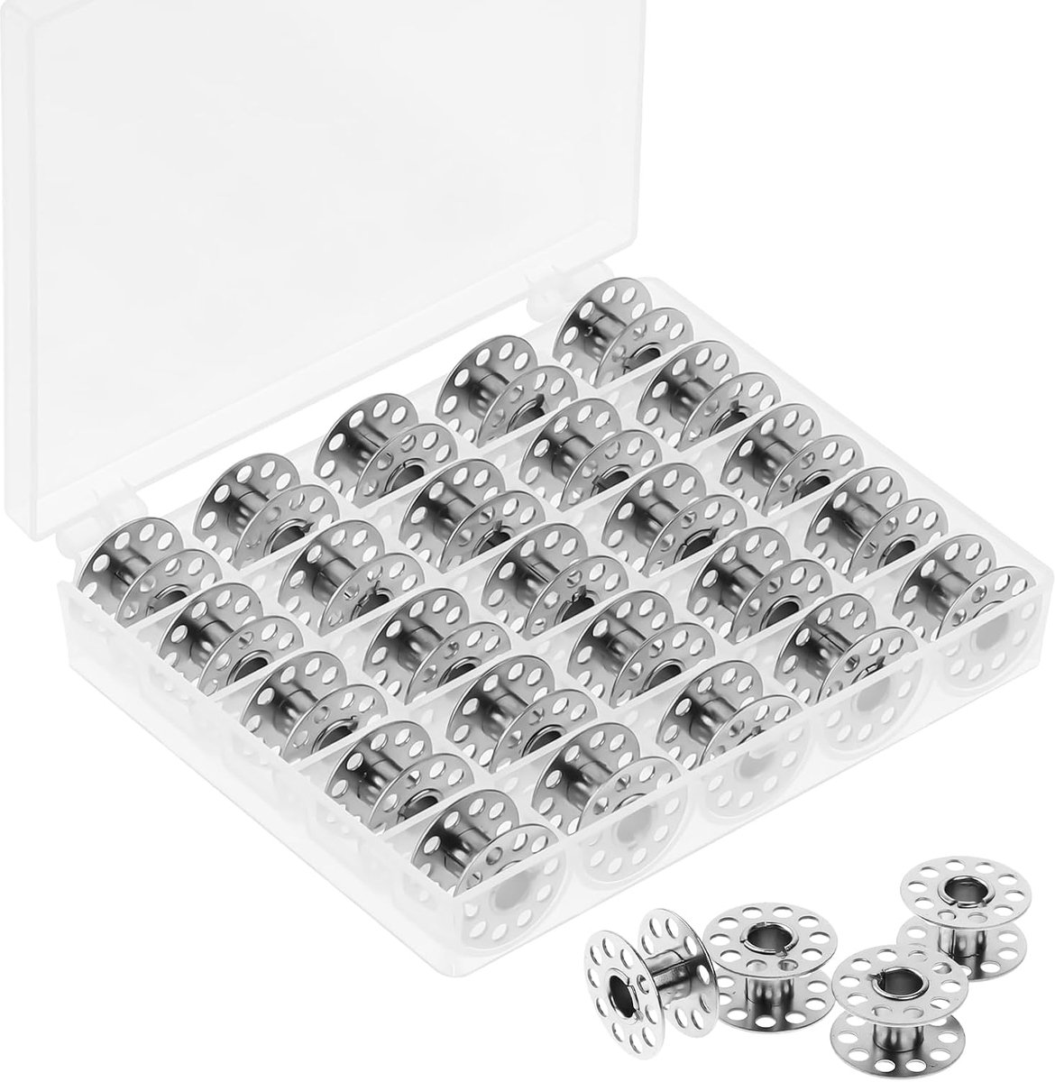 Naaispoelen Set 25 Stuks - Metalen Spoelen met Opbergdoos - Lege Spoelen voor Naaimachines - Universele Naaiaccessoires voor Garen en Draad - Geschikt voor de Meeste Naaimodellen
