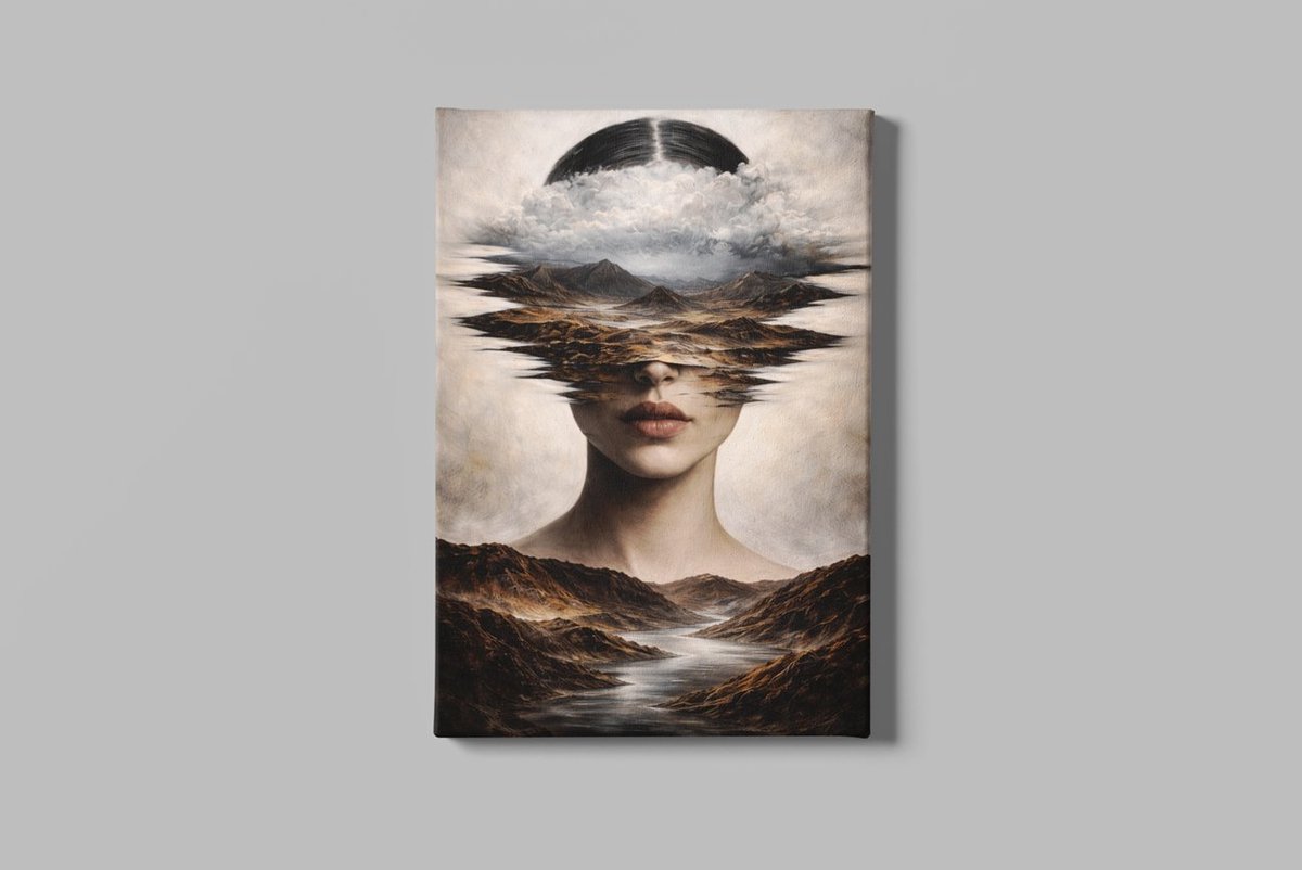 Canvas Schilderij Surrealistische Vrouw – Moderne Kunst – Wanddecoratie - 90 x 60 cm