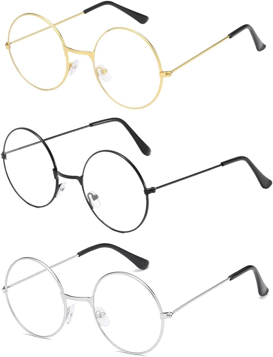 Ronde uniseks bril met transparante glazen in retrostijl, vintage design en klassieke uitstraling, perfect als kostuumaccessoire voor elke gelegenheid.