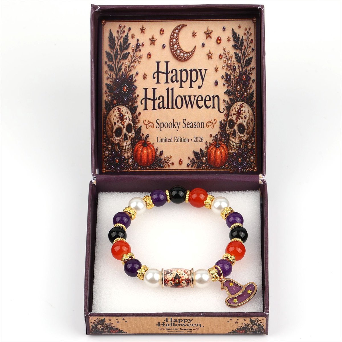 Casalora® Halloween Armband – Pompoen en Spook Sieraden met UV Print Bedels – Feestelijke Halloween Accessoire van Resin en Metaallegering – Cadeau voor Halloween Feest