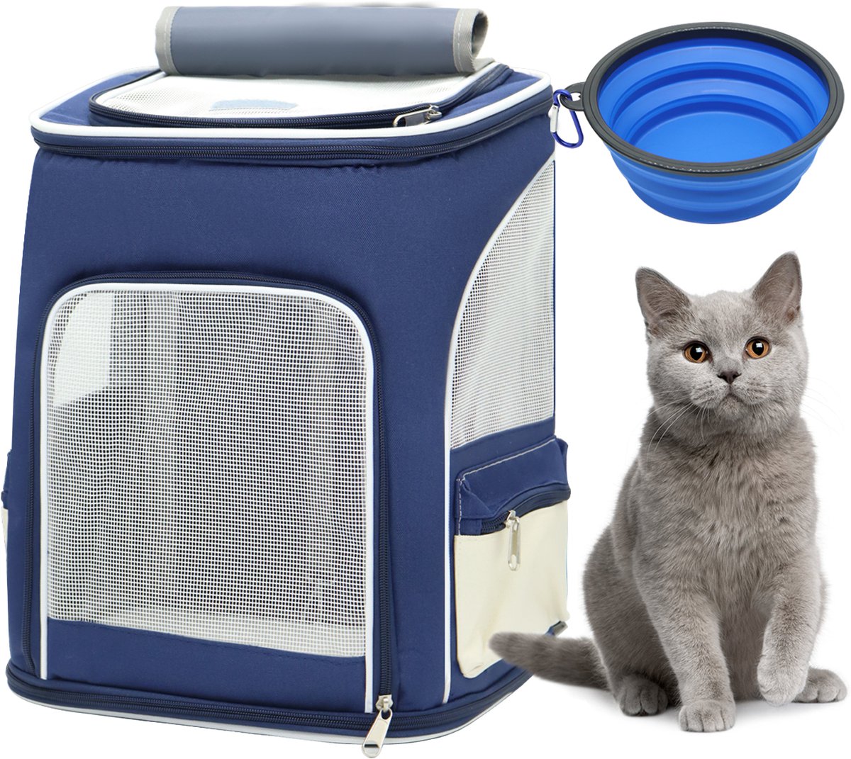 MEETYOO Kattenrugzak Hondenrugzak | Huisdieren Reistas Draagzak voor Kat & Puppy tot 5kg | Inclusief Opvouwbare Siliconen Voerbak