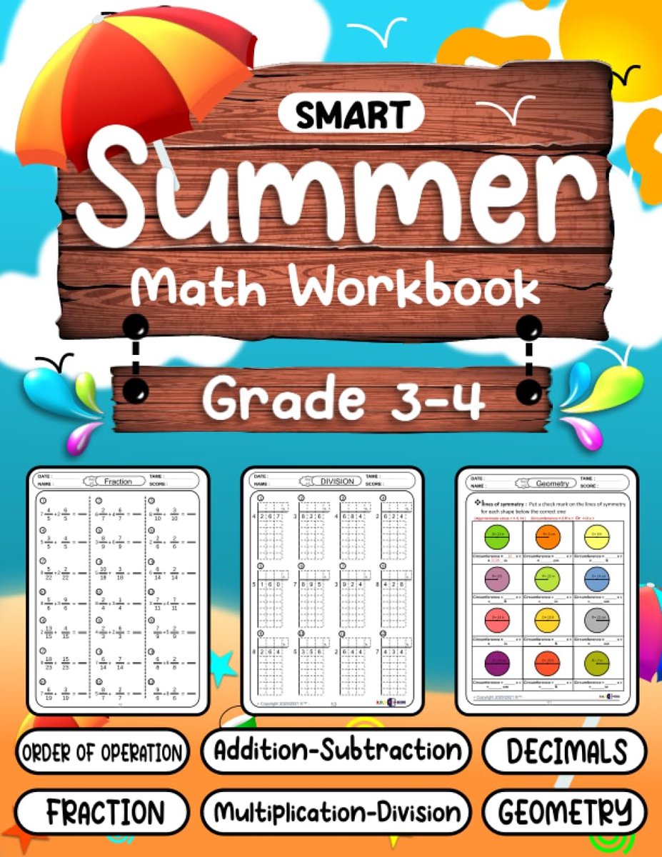 Smart Summer Math Workbook grade 3-4: 100 day of Math - Math workbook for - ShopVlot