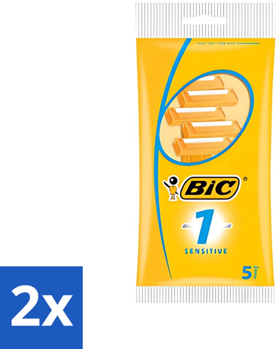 2 x Bic - Scheermesjes - Sensitive - Enkel Mesje - Wegwerpmesjes - 5 Scheermesjes - Scheermesje - Gevoelige Huid - Wegwerpscheermesje - Roestvrij Staal - Polymerische Bekleding