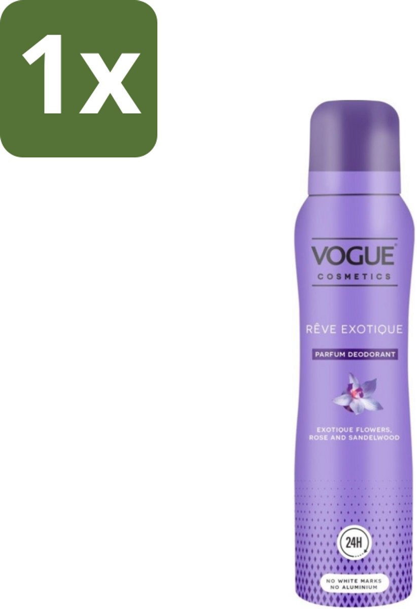1 x Vogue Reve Exotique Parfum Deodorant 150 ml - Parfum Deodorant - Deodorant Met Geur - Geurige Deodorant - 24 Uur Bescherming - Jasmijn Geur