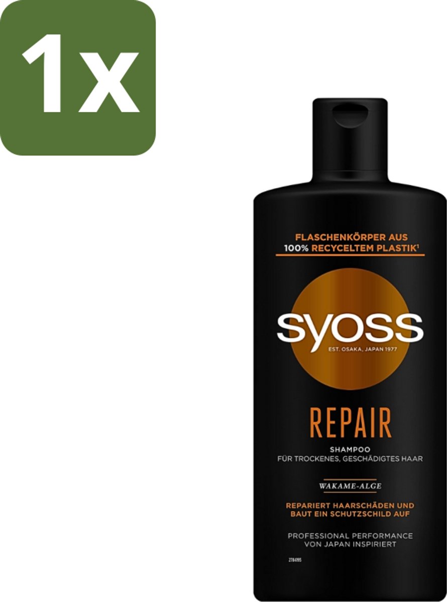1 x Syoss Repair Shampoo - Shampoo - Herstel - 440 ml - Herstel Haar - Beschadigd Haar - Haar Herstellen - Haar Versterken - Haar Hydrateren