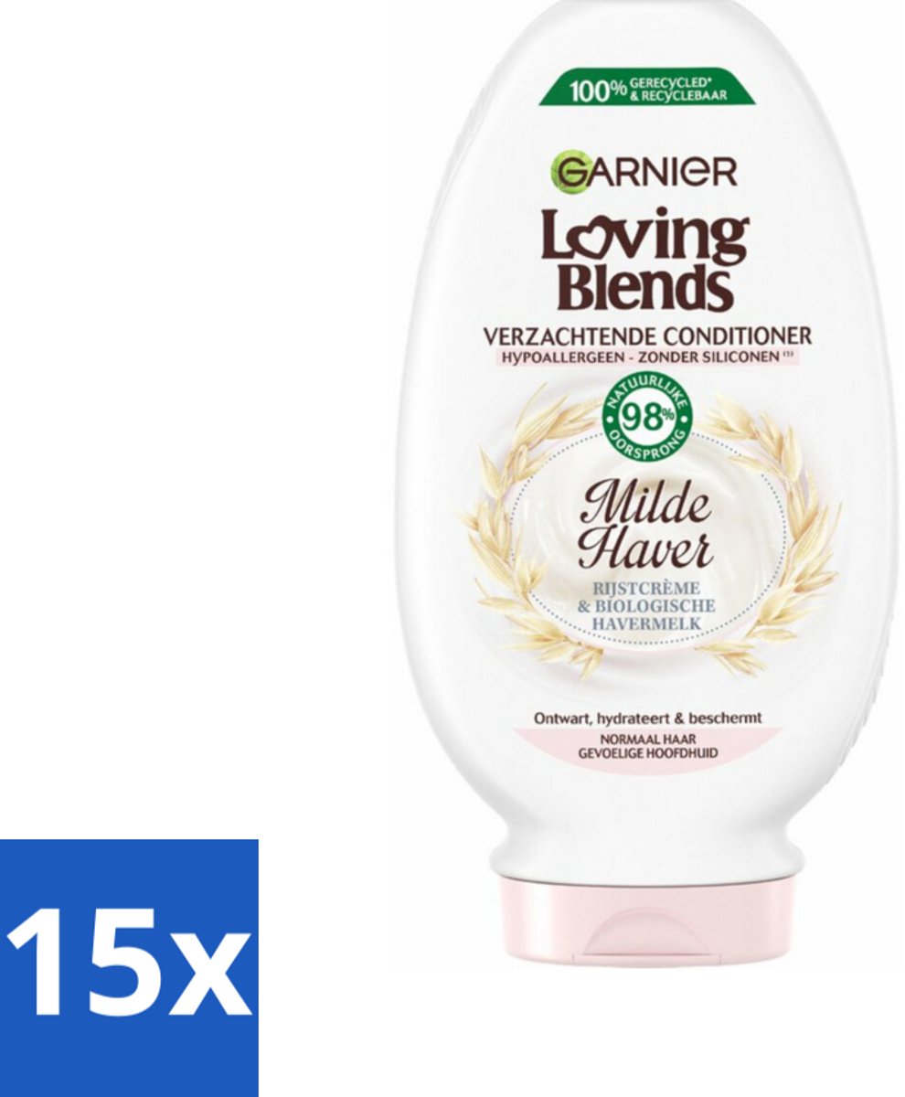 15 x Garnier Loving Blends Milde Haver Conditioner 250 ml - Conditioner Voor Gevoelige Hoofdhuid - Milde Conditioner - Hypoallergene Conditioner - Rijstcrème Conditioner - Biologische Havermelk Conditioner
