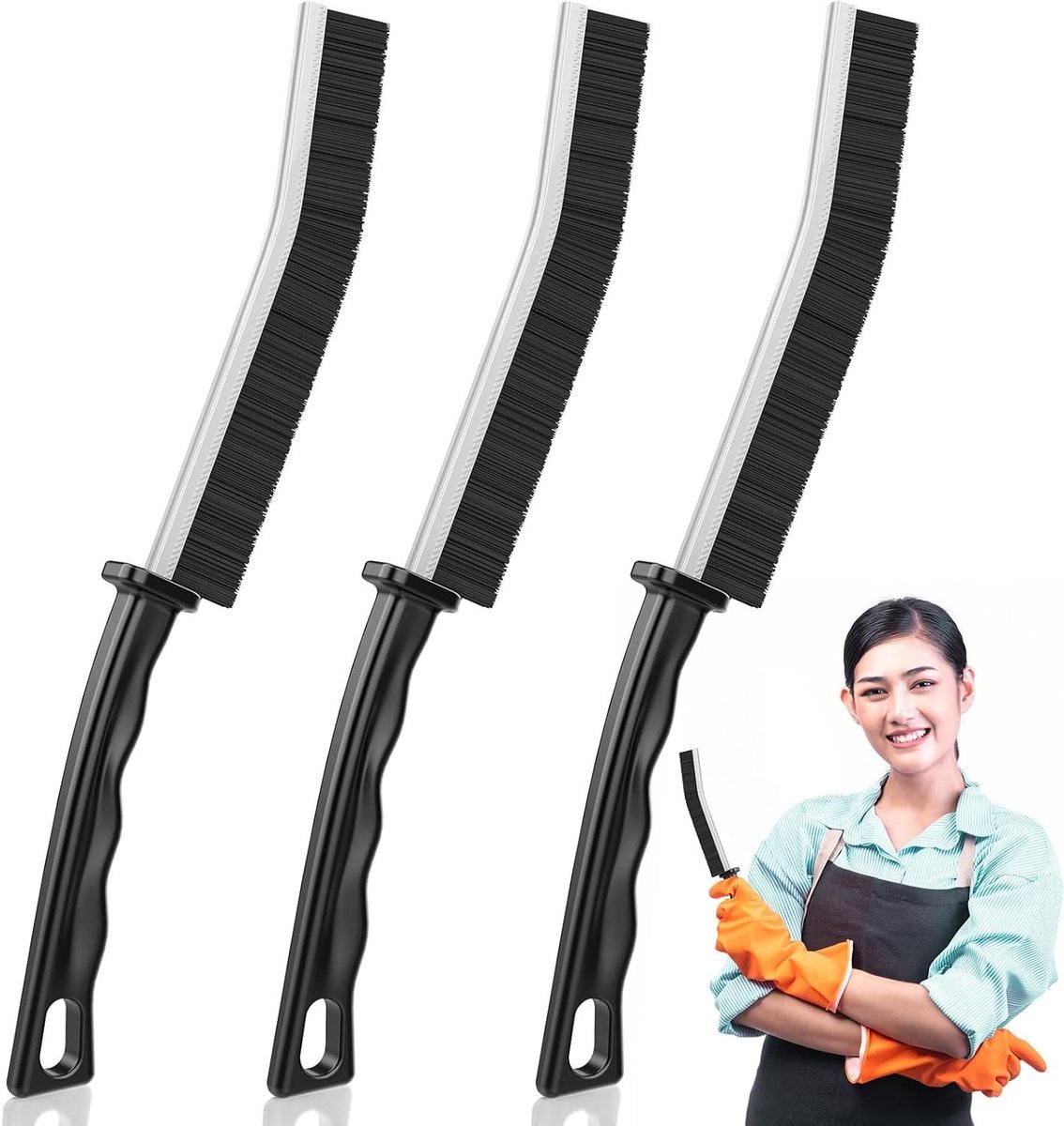 Spleet Reinigingsborstel - Harde Borstel Set - Kieren Schoonmaken - Ergonomisch Handvat - 3 Stuks - Zwart
