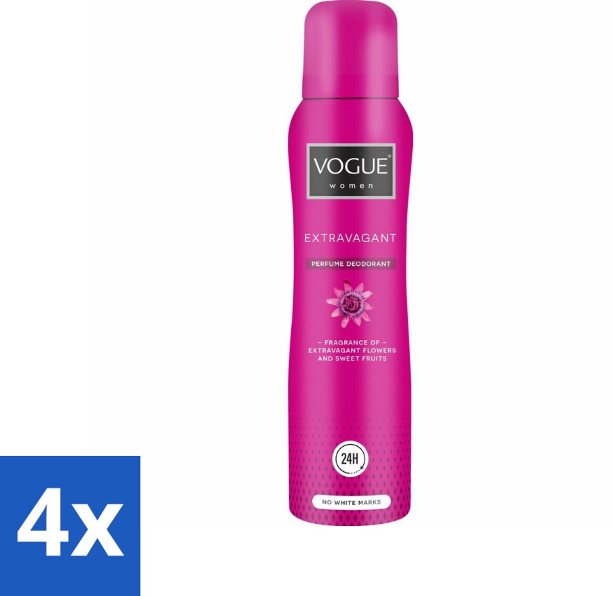 4 x Vogue Women - Extravagant - Parfum Deodorant - 150 ml - Parfum Deodorant - Fruitige Geur - Bloemige Geur - 24 Uur Bescherming - Zweetbescherming
