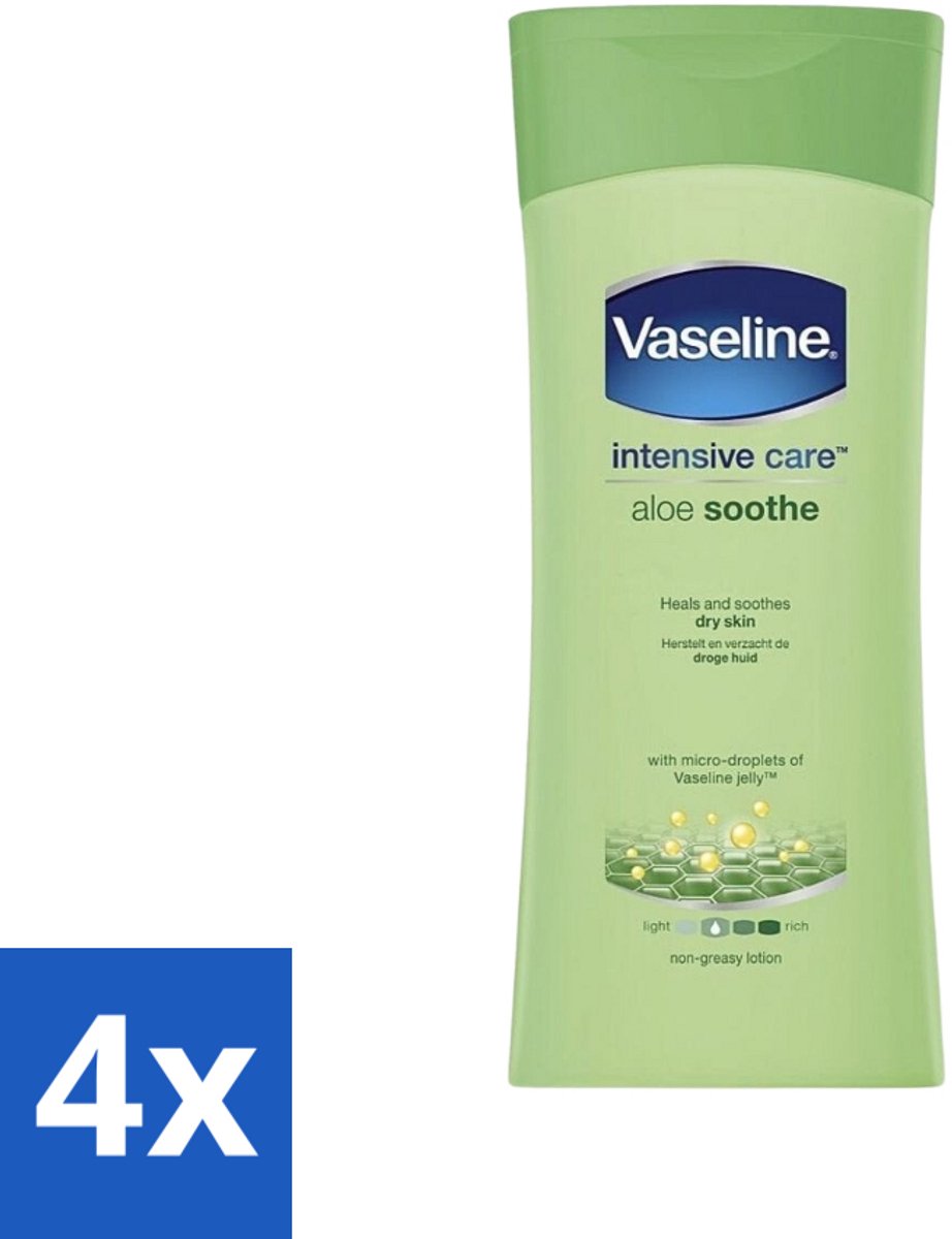 4 x Vaseline - Aloe Soothe - Bodylotion - Verfrissend - 400 ml - Aloe Vera Bodylotion - Hydrate Huid - Huidverzorging - Huidirritatie - Droge Huid