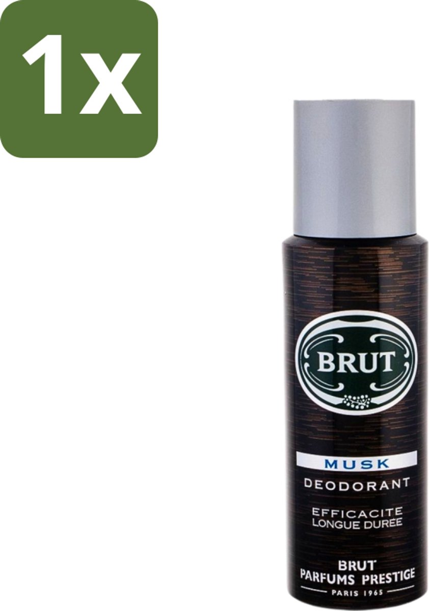 1 x Brut - Deodorant - Spray - Musk - Klassieke mannengeur - 200ml - Brut Musk - Deodorant Spray - Mannelijke Geur - Muskus - Houtachtige Geur
