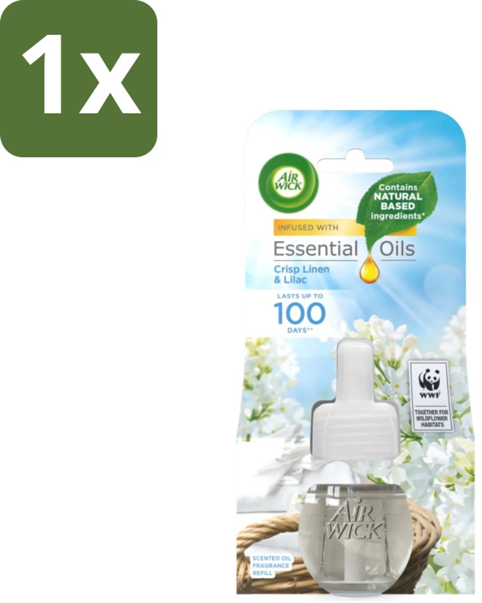 1 x Air Wick - Luchtverfrisser Navulling - Essentiële Oliën - Fris Linnen & Lilac - Elektrische Geurverspreider - 20 ml - Luchtverfrisser - Geurverspreider - Essentiële Oliën - Fris Linnen - Lila Geur