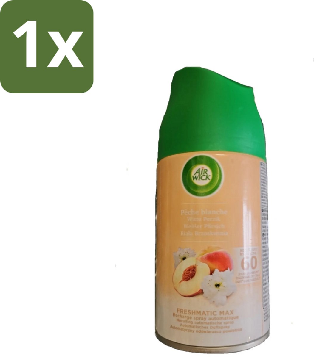 1 x Air Wick - Luchtverfrisser Navulling - Witte Perzik - Automatische Spray - 250 ml - Luchtverfrisser - Geurverspreiding - Witte Perzik - Automatische Spray - Geurintensiteit