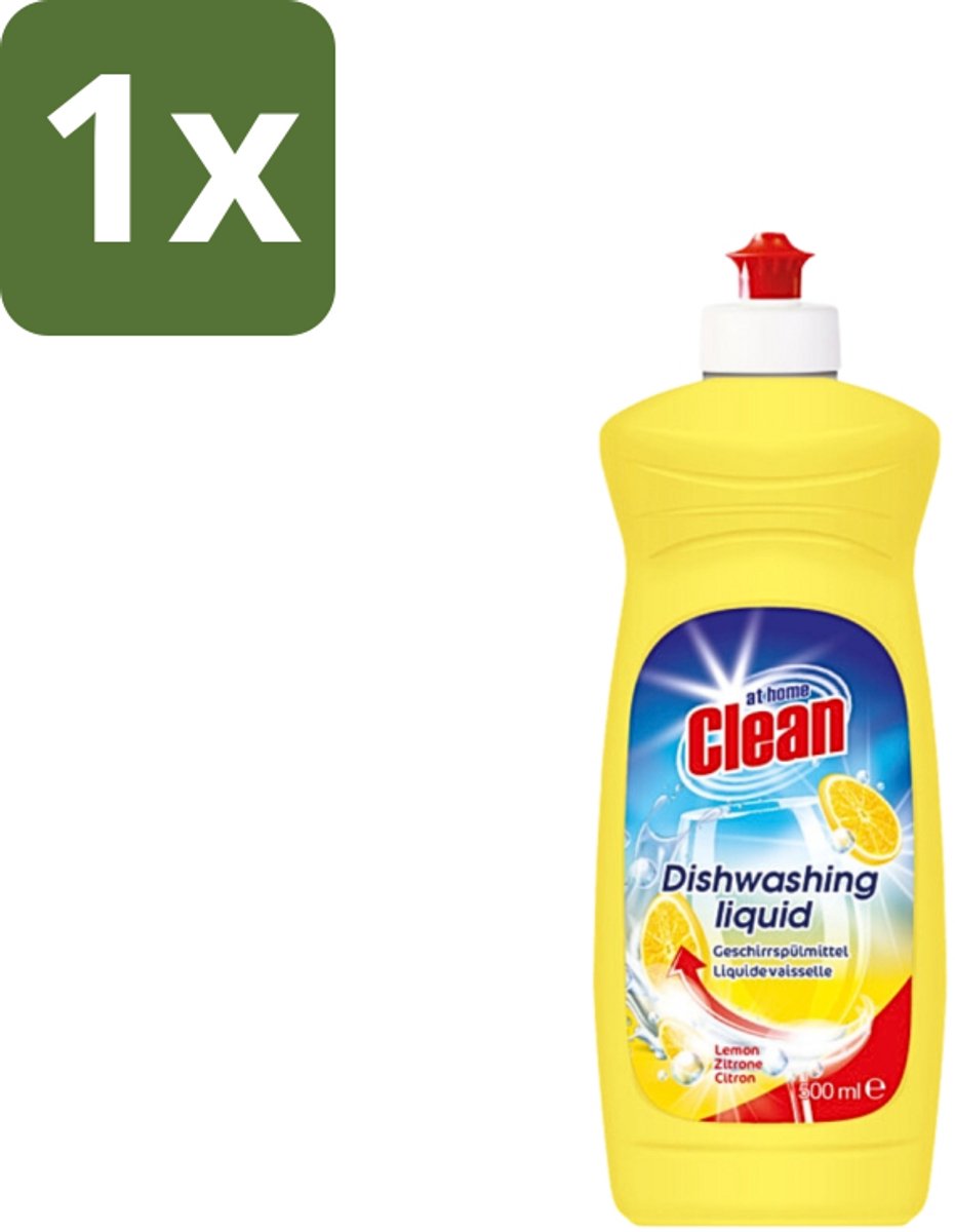 1 x At Home - Clean - Afwasmiddel - Lemon - Stralend Schone Vaat - 500 ml - Afwasmiddel - Vaat Reinigen - Vet Verwijderen - Citroengeur - Stralend Schone Vaat