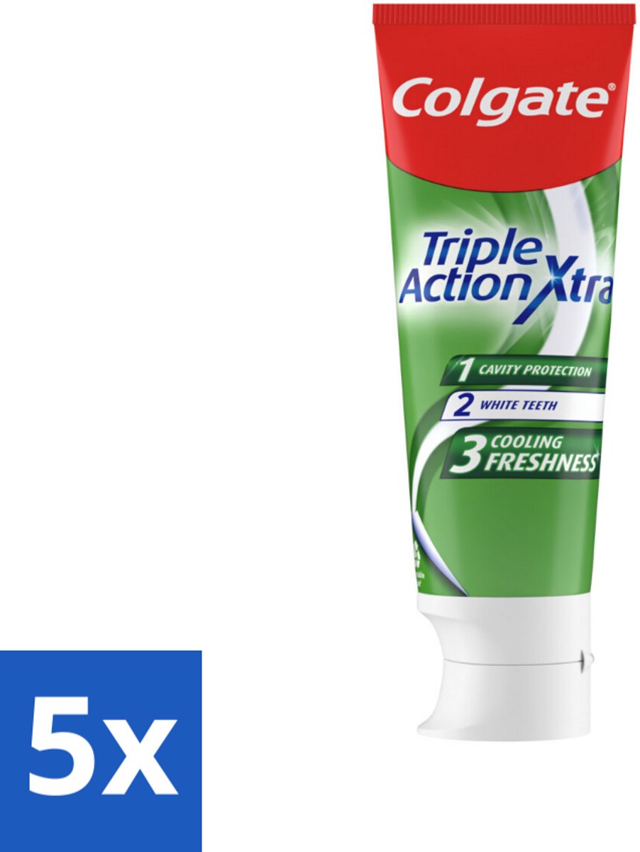 5 x Colgate Tandpasta Triple Action Extra Fresh 75 ml - Tandpasta - Gaatjes - Tanden - Frisse Adem - Mondverzorging