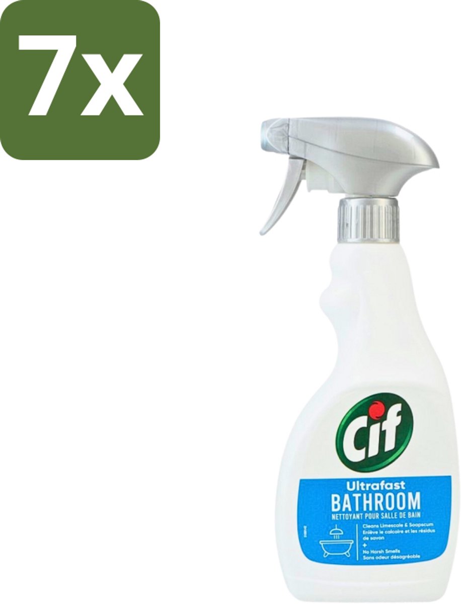 7 x Cif - Badkamer Spray - Cream - Supersnel - 500ml - Badkamer Reinigen - Kalkaanslag Verwijderen - Zeepresten Verwijderen - Badkamer Schoonmaken - Badkamer Spray