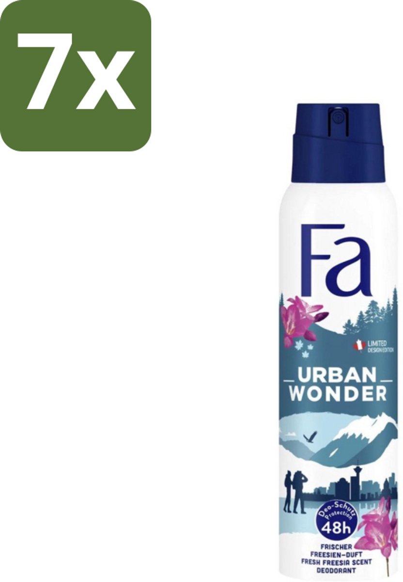 7 x Fa - Deodorant Spray - Urban Wonder - Aardbei - 48 uur Bescherming - 150 ml - Deodorant Spray - Aardbei Geur - 48 Uur Bescherming - Huidvriendelijk - Geurveroorzakende Bacteriën