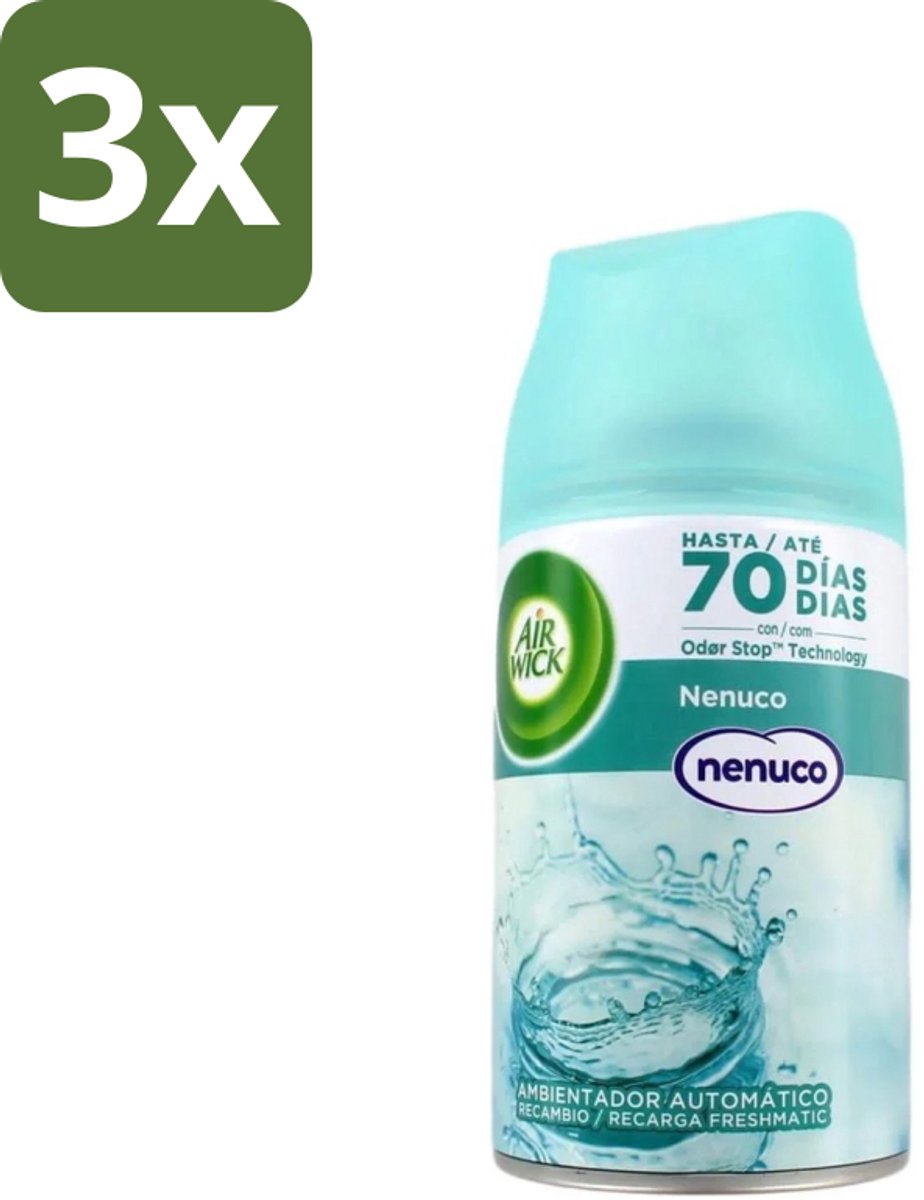 3 x Air Wick - Luchtverfrisser Navulling - Nenuco - Automatische Spray - 250 ml - Luchtverfrisser - Geurverspreiding - Nenuco - Air Wick - Automatische Spray