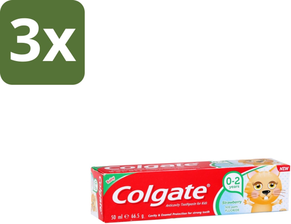 3 x Colgate - Aardbeismaak - Kindertandpasta - Voor 0 tot 2 jaar oud - 50ml - Baby Tandenpoetsen - Kindertandpasta - Aardbeismaak - Melkgebit - Gaatjes Voorkomen