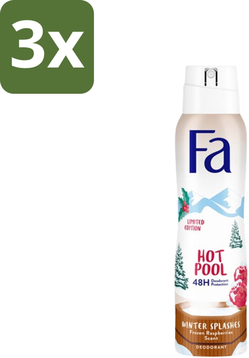 3 x Fa - Deospray - Winter Splashes - 48 uur Bescherming - Frozen Raspberry - Verfrissend & Fruitig - 150 ml - 48 Uur Bescherming - Zweetbescherming - Frambozen Geur - Deospray - Huidbescherming