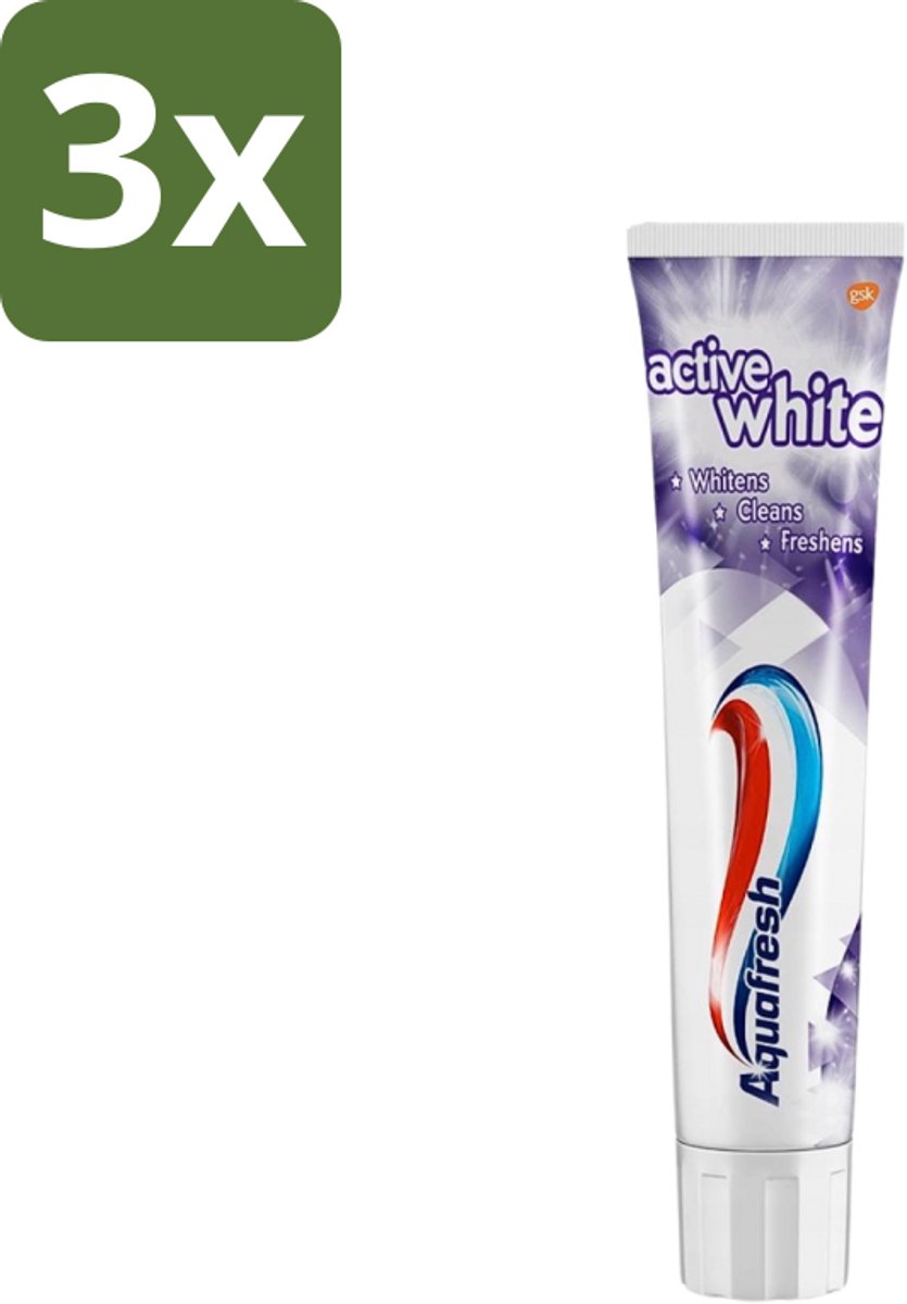 3 x Aquafresh - Tandpasta - Whitening - Stralend Witte Tanden - 100 ml - Tandpasta Whitening - Stralende Tanden - Witte Tanden - Frisse Adem - Tandplak Verwijderen