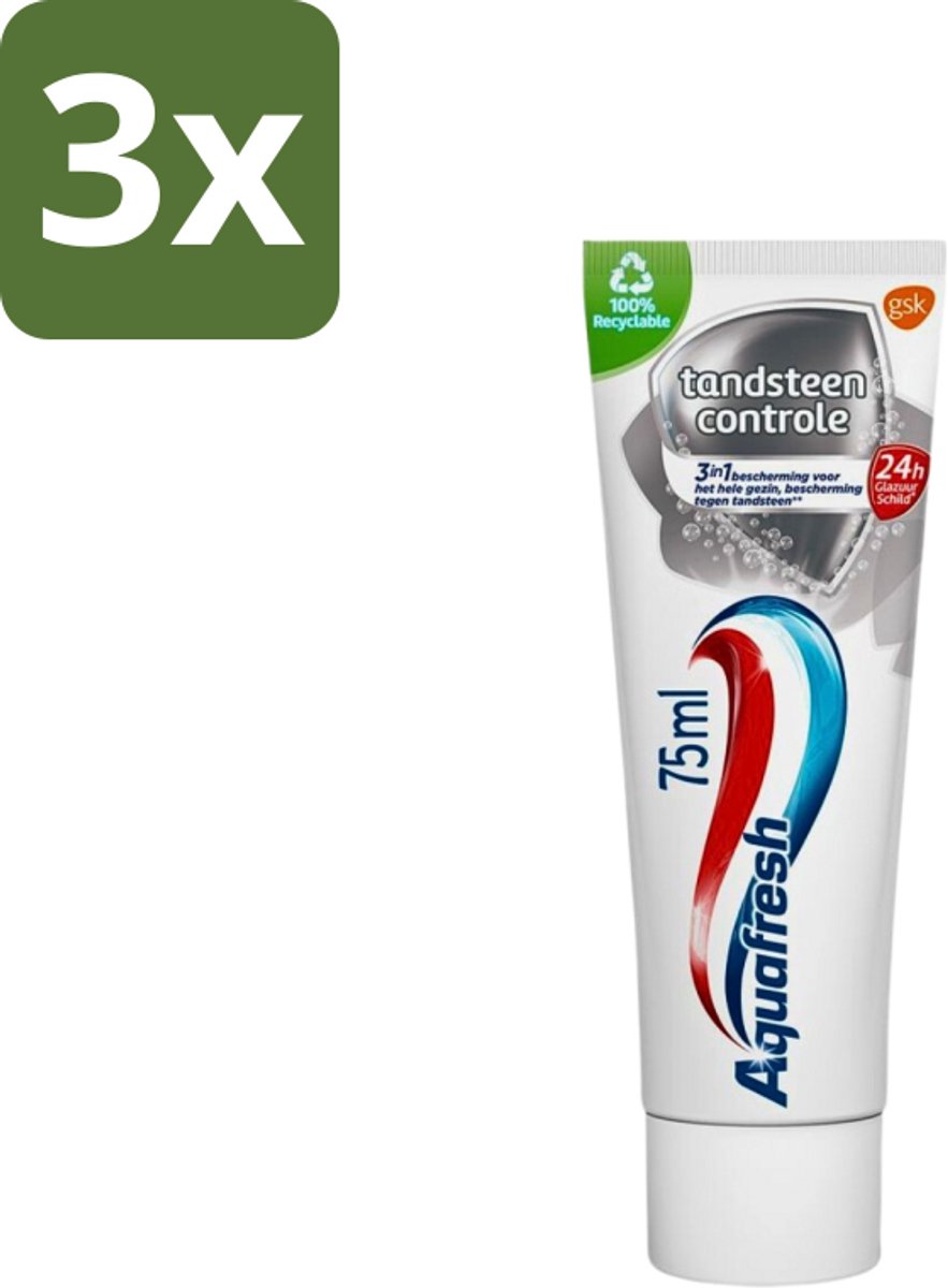 3 x Aquafresh Tandpasta Tandsteen Controle Frisse Adem 75 ml - Tandpasta - Tandsteen - Tandplak - Tanden Beschermen - Tanden Reinigen