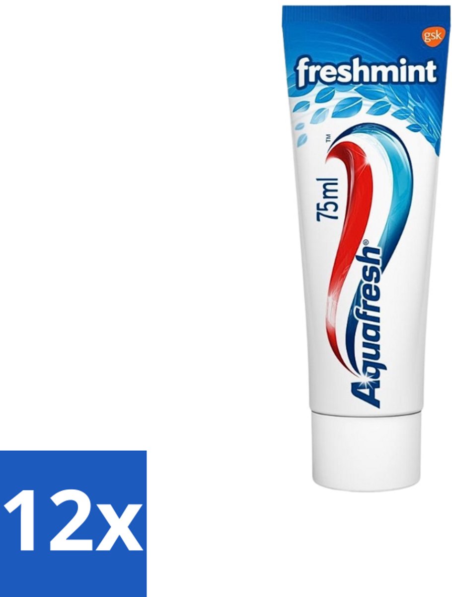 12 x Aquafresh Tandpasta Freshmint Frisse Adem 75 ml - Tandpasta - Suikerzuurbescherming - Gaatjes - Tandvleesproblemen - Tandplak