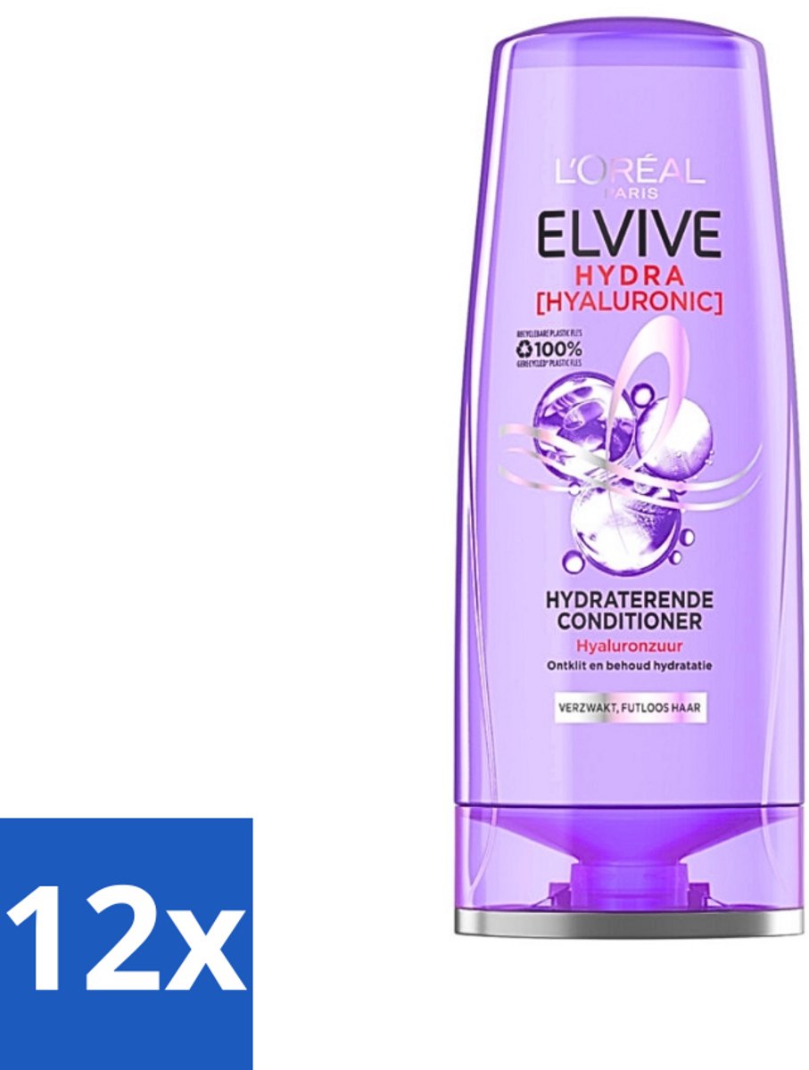 12 x L'Oréal Paris Elvive Hydra Hyaluronic - Conditioner - Hydraterend - 200 ml - Hydra Hyaluronic Conditioner - Hyaluronzuur - Hydratatie - Haarhydratatie - Zachte Haar