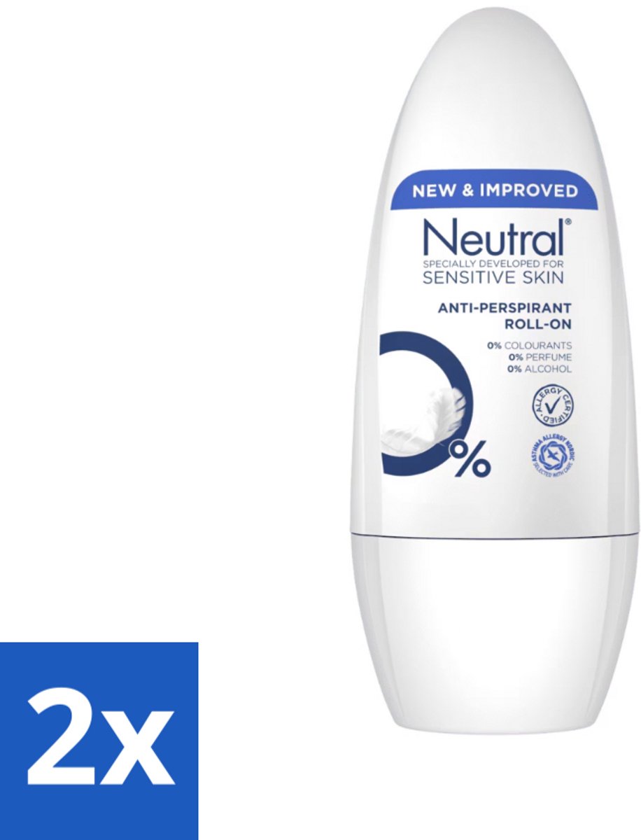 2 x Neutral - Deodorant Roller - Gevoelige Huid - Anti-perspirant - 0% Parfum, Kleurstof & Alcohol - 50 ml - Gevoelige Huid - Anti-perspirant - Deodorant Roller - Biologisch Afbreekbaar - Milieuvriendelijk