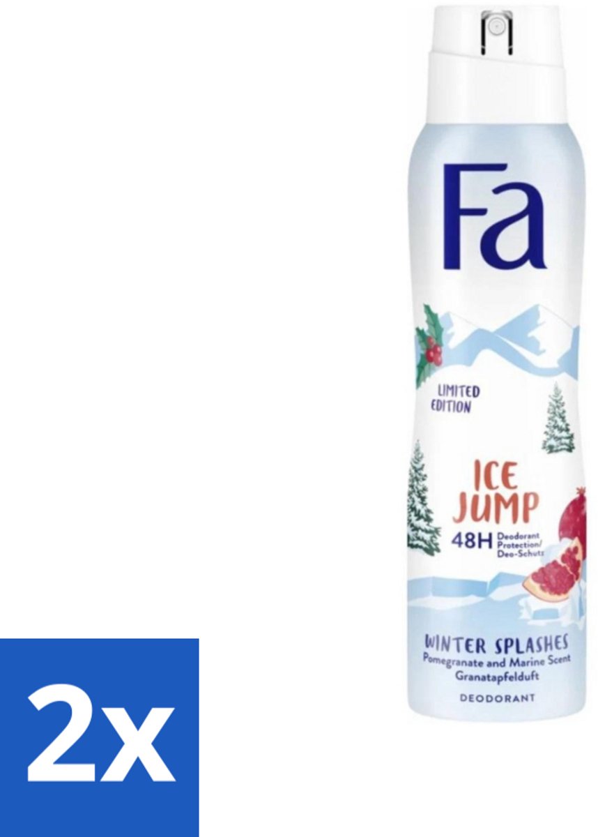 2 x Fa - Deodorant Spray - Winter Splashes Ice Jump - Koel - 48 uur Bescherming - 150 ml - Deodorant Spray - Winter Splashes Ice Jump - 48 Uur Bescherming - Koel - Fris
