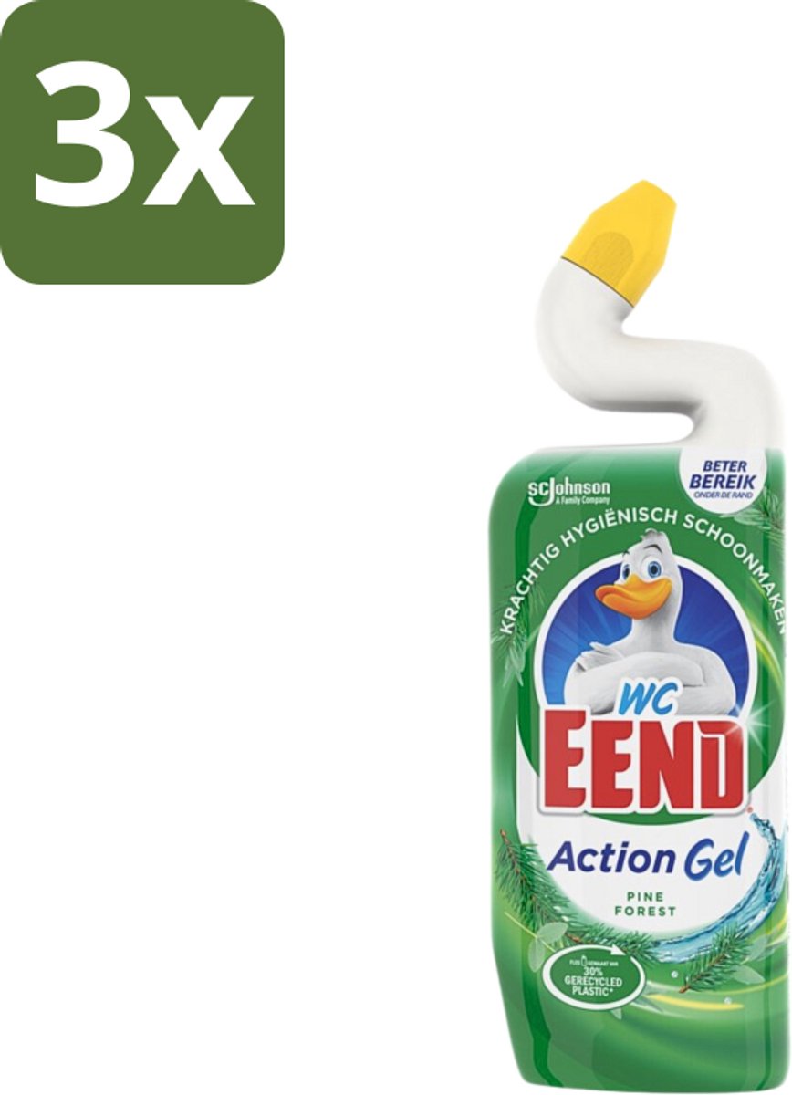 3 x WC Eend Toiletreiniger Action Gel Pine Forest 750 ml - Toiletreiniger - Reinigingsgel - Kalkverwijdering - Urinesteen - Fris Ruiken