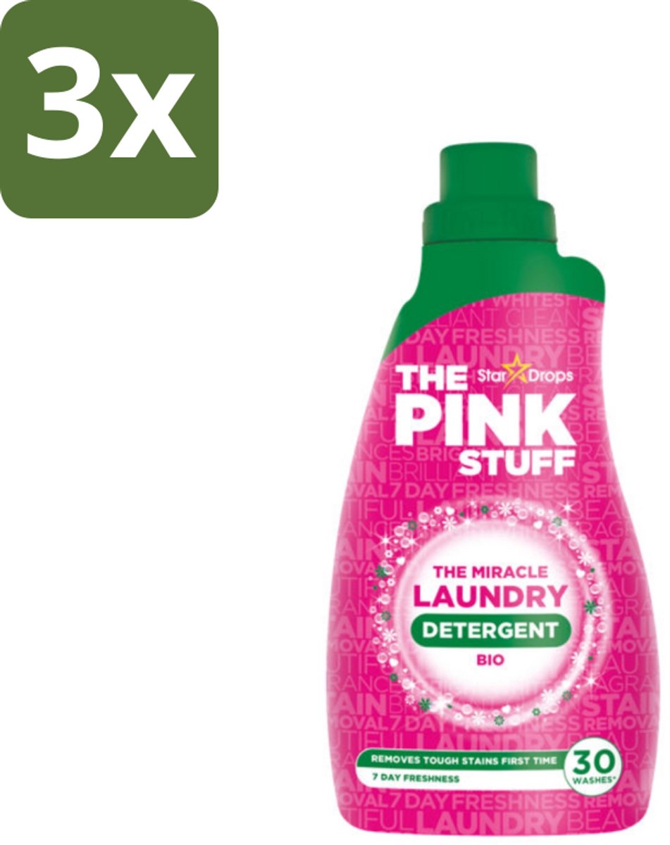 3 x The Pink Stuff BIO - Wasgel - Wasmiddel - Biologisch - 30 Wasbeurten - 960ml - Wasgel - Biologisch Wasmiddel - Wasmiddel Voor Gekleurde Kleding - Vlekken Verwijderen - Frisse Geur