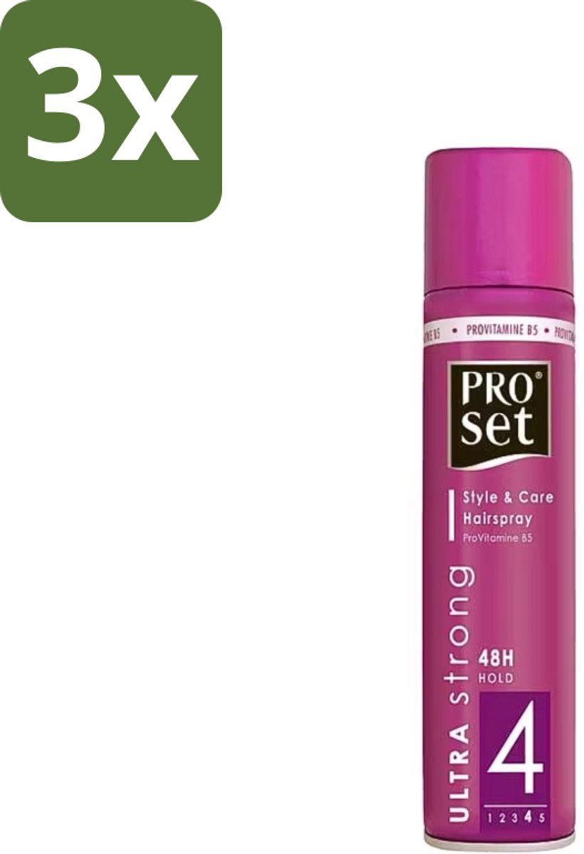3 x Proset - Haarspray - Ultra Sterk - 48 uur Werking - 250 ml - Haarspray - 48 Uur Fixatie - Haarspray 250 Ml - Haarspray Met B5 - Haarspray Voor Langdurige Fixatie