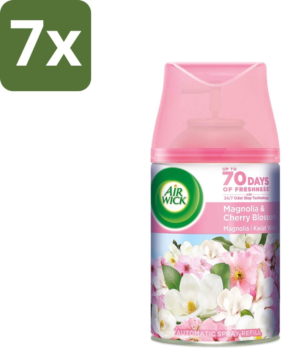 7 x Air Wick - Luchtverfrisser Navulling - Magnolia & Kersenbloesem - Automatische Spray - 250 ml - Luchtverfrisser - Geur - Geurverwijdering - Bloemige Geur - Frisheid