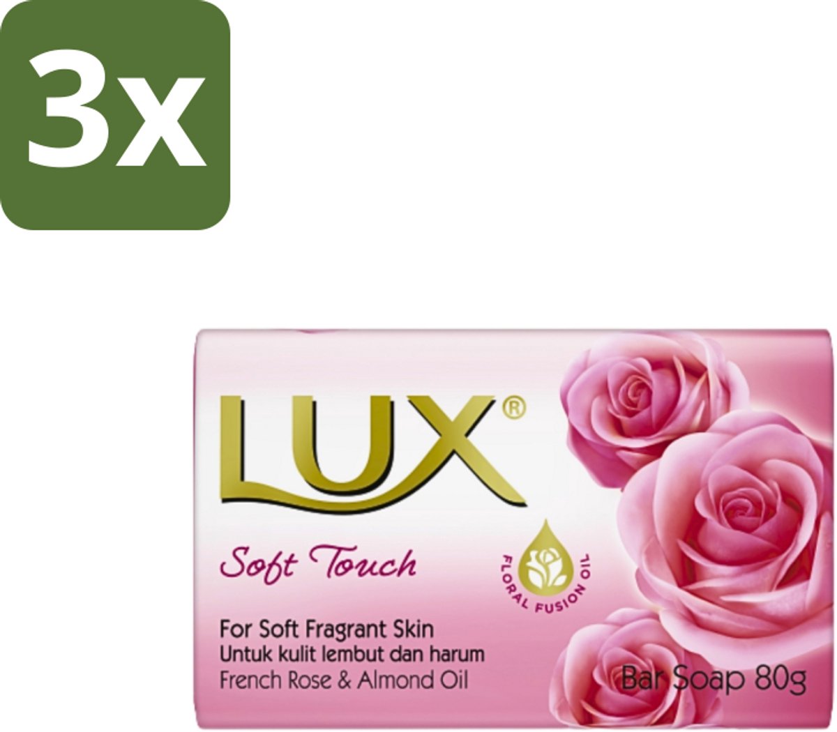 3 x Lux - Zeep - Soft Touch - Hydraterend - Voor Geurige Huid - 80 g - Zeep - Zijdezachte Huid - Hydraterende Zeep - Geurige Huid - Reinigingszeep