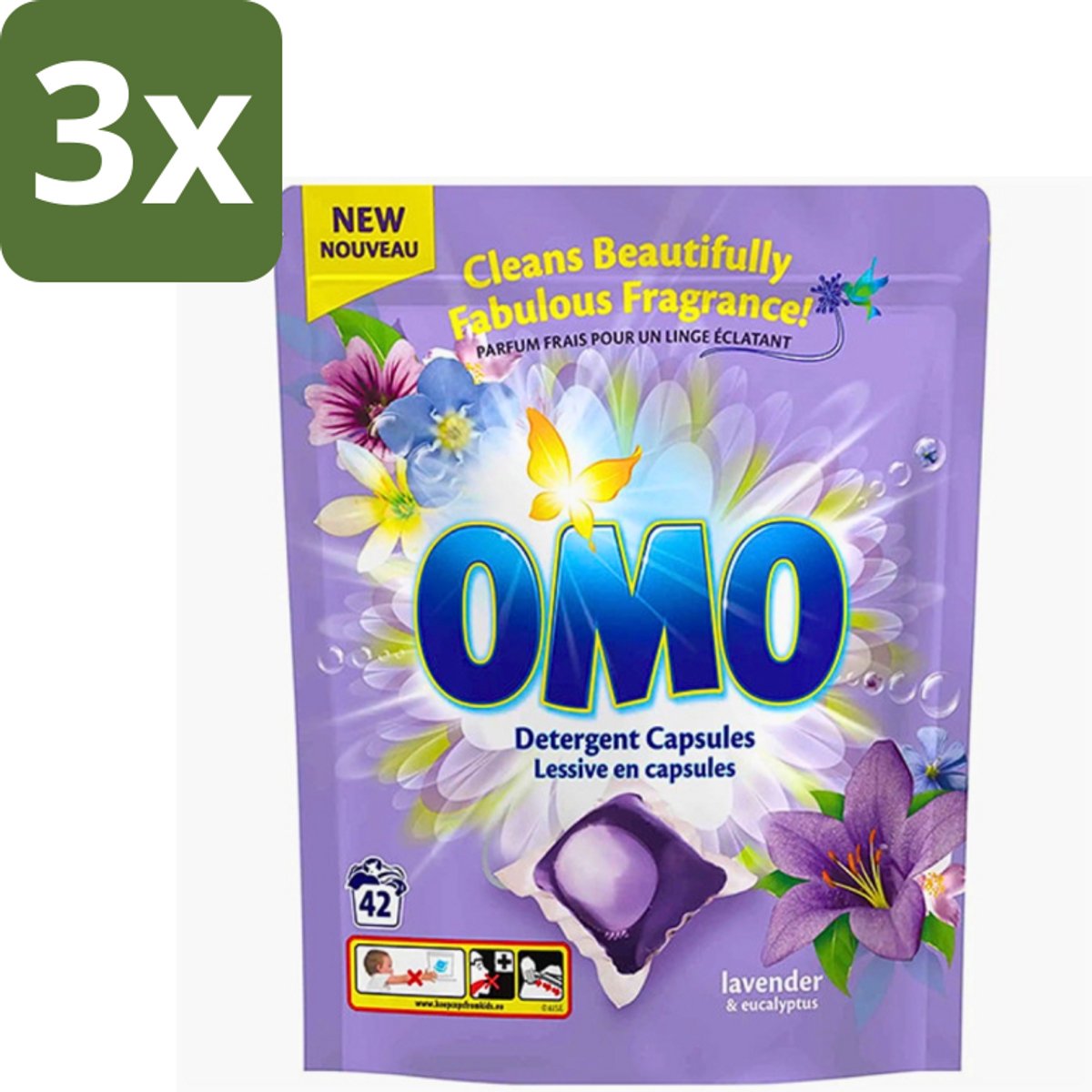 3 x Omo - Wascapsules - Lavendel & Eucalyptus - Krachtige geur - 42 Capsules - Wascapsules - Wasmiddel - Wascapsules Lavendel En Eucalyptus - Was Voor Gekleurde Kleding - Wasmiddel Voor Gekleurde Kleding