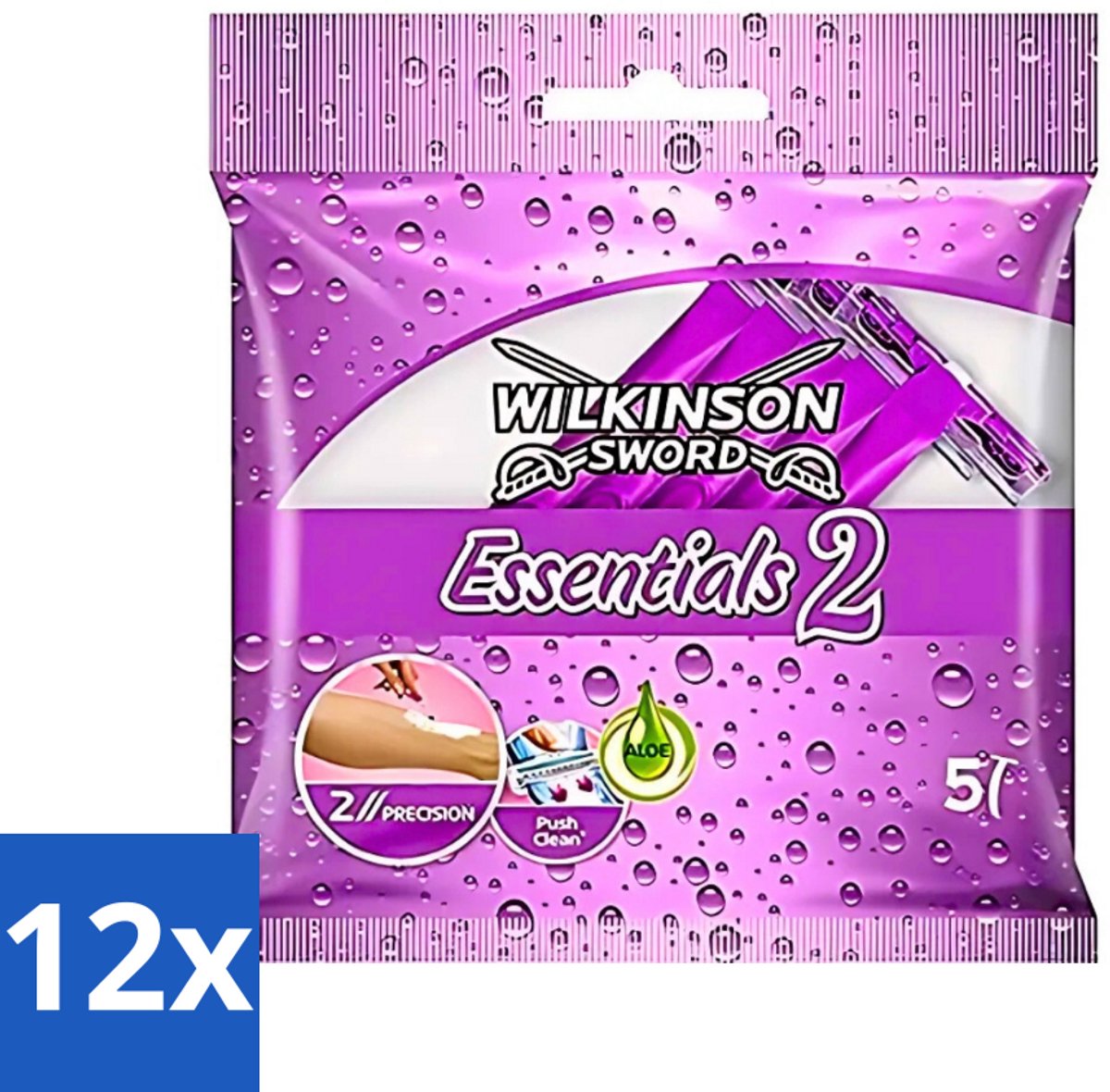 12 x Wilkinson - Wegwerpscheermesjes Essentials 2 - Voor Dames - Antislip Greep - 5 scheermesjes - Wegwerpscheermesjes Dames - Scheermesjes Voor Dames - Antislip Handgreep - Wegwerpscheermesjes - Scheermesjes Voor Vrouwen
