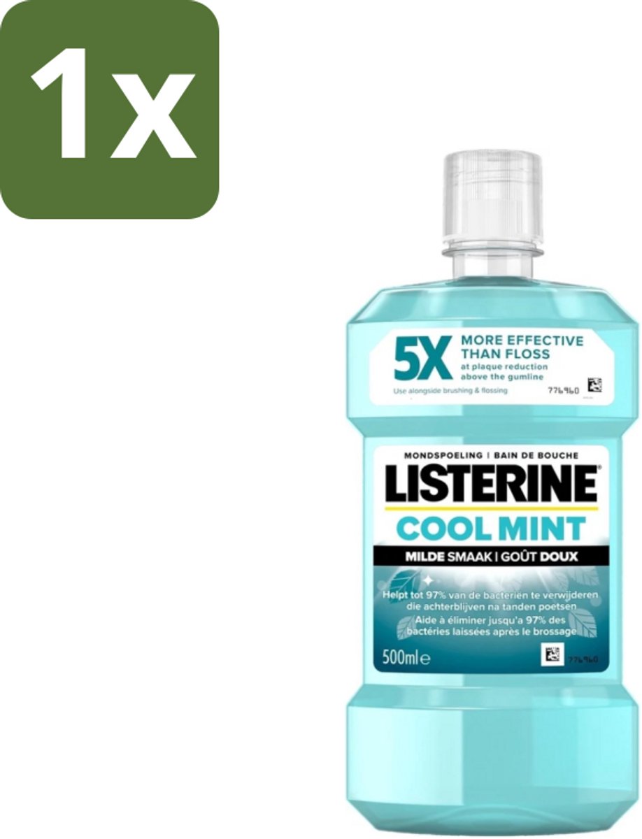 1 x Listerine - Mondwater - Cool Mint - Milde Smaak - 500 ml - Mondspoeling - Mondwater - Mondhygiëne - Tandplak - Tandvlees