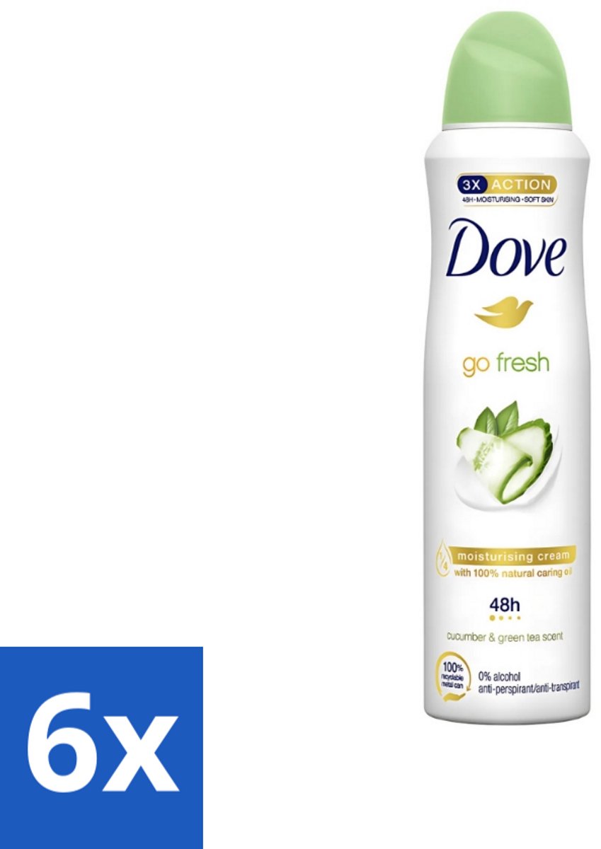 6 x Dove - Deodorant - Go Fresh Cucumber & Green Tea - Frisse en kalmerende geur - 250 ml - Cucumber & Green Tea Deodorant - Deodorant Spray - Fris Geur - Zweetbescherming - Geur Van Komkommer