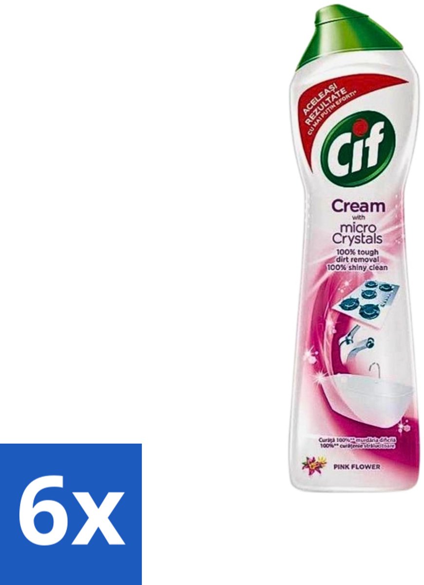 6 x Cif - Badkamer & Keuken - Schuurmiddel - Cream Pink Flower - 500ml - Cif Schuurmiddel - Schuurmiddel - Reinigingsmiddel - Vuil Verwijderen - Vet Verwijderen