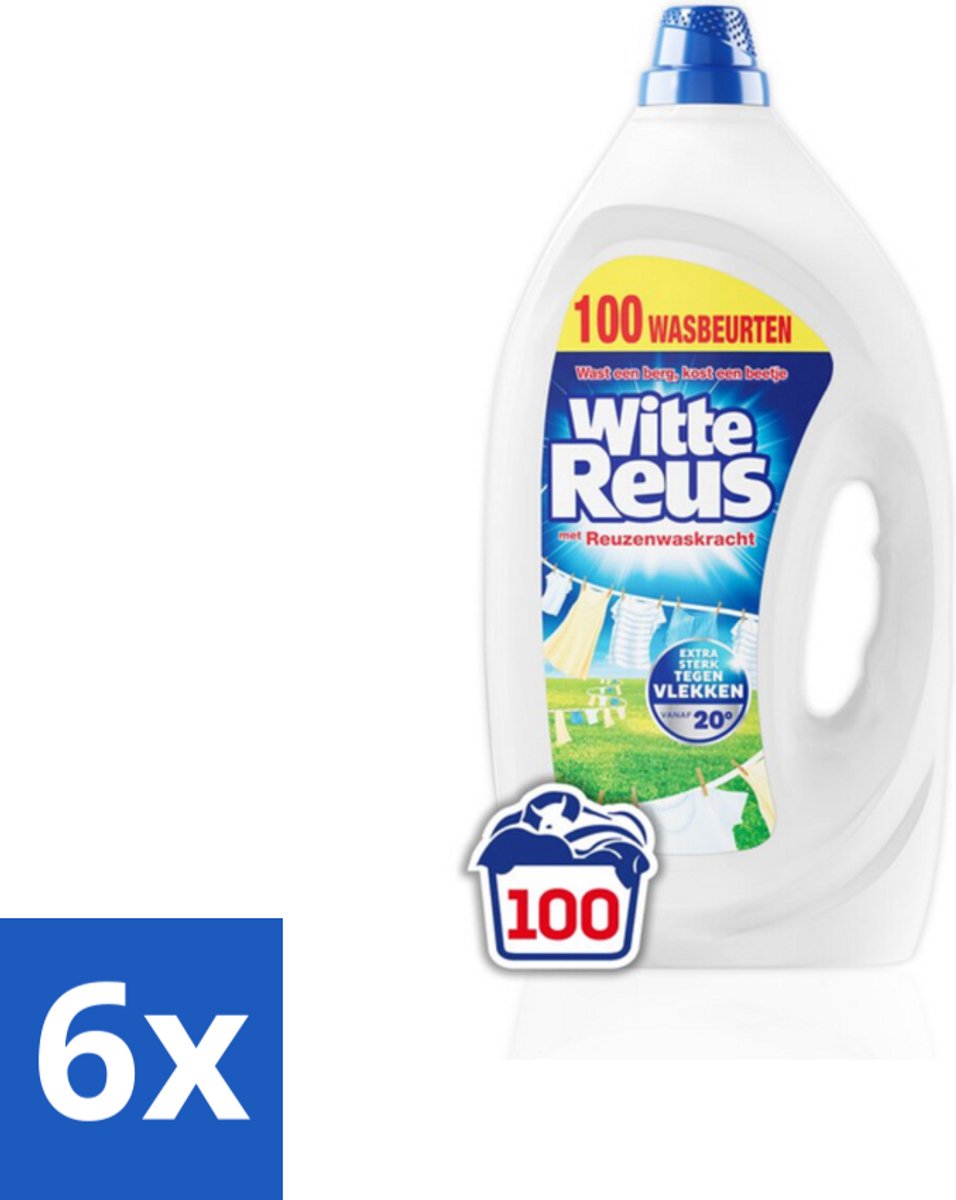 6 x Witte Reus Wasmiddel Gel 100 Wasbeurten 4,5 liter - Wasmiddel - Witte Reus Gel - Vloeibaar Wasmiddel - Wasbeurten - Vlekken Verwijderen